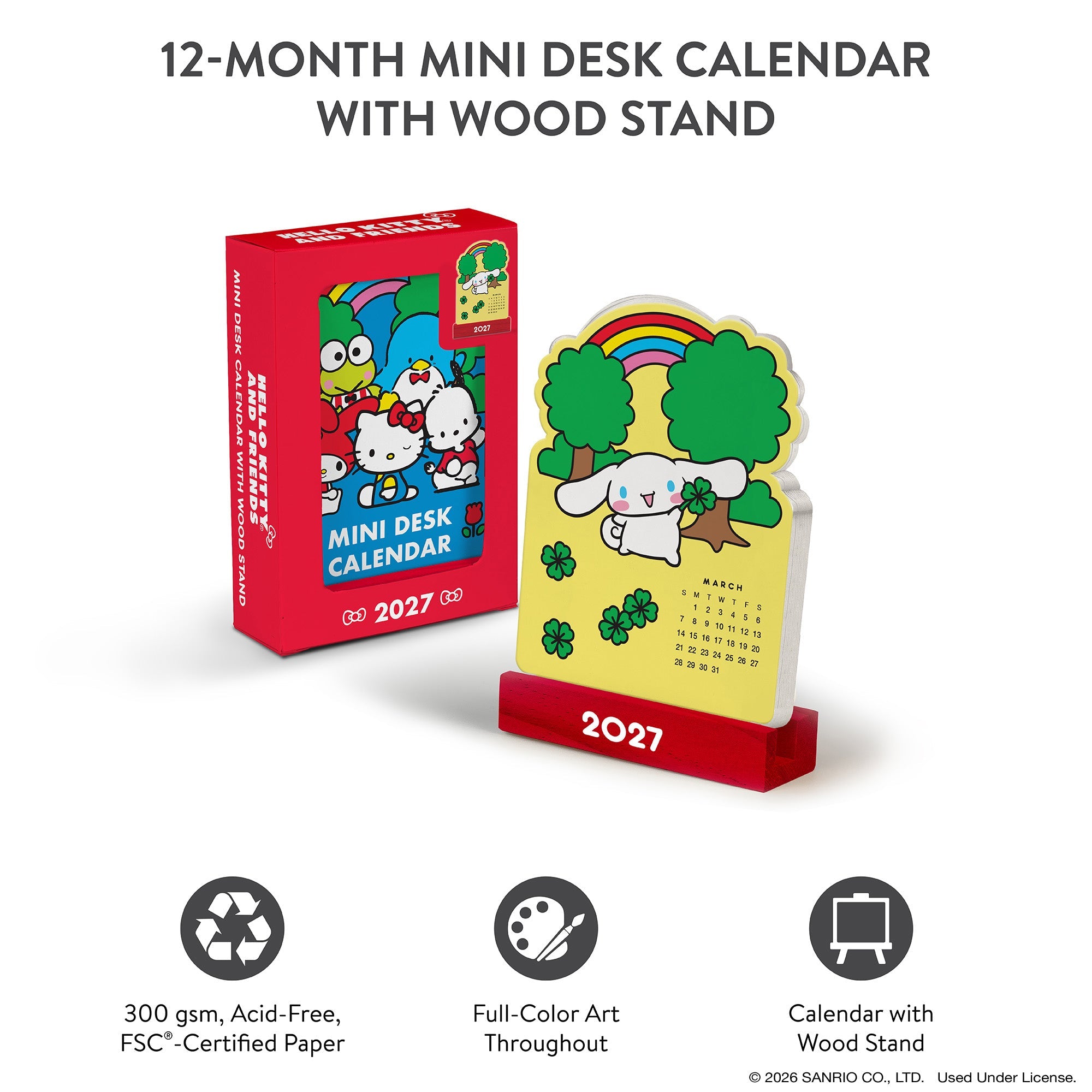 Hello Kitty and Friends 2027 Retro Mini Desk Calendar with Wood Stand - Image 4