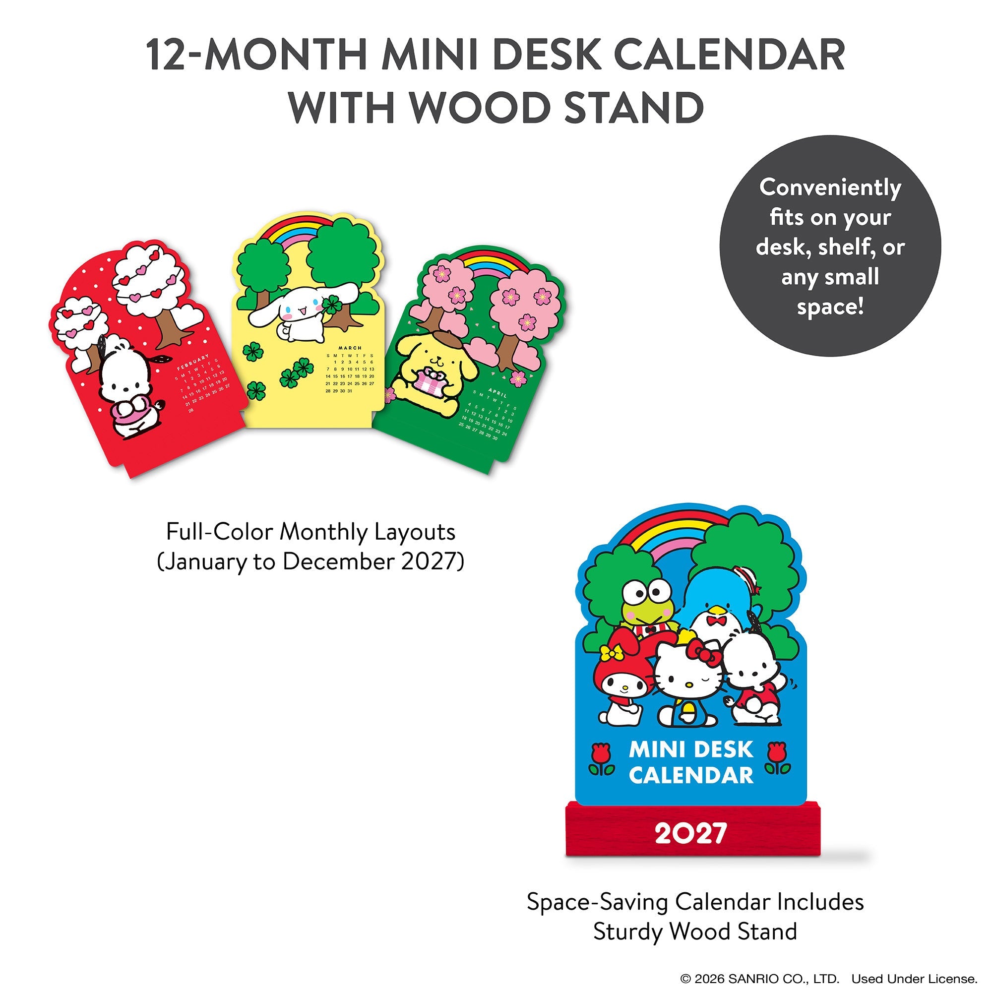 Hello Kitty and Friends 2027 Retro Mini Desk Calendar with Wood Stand - Image 5