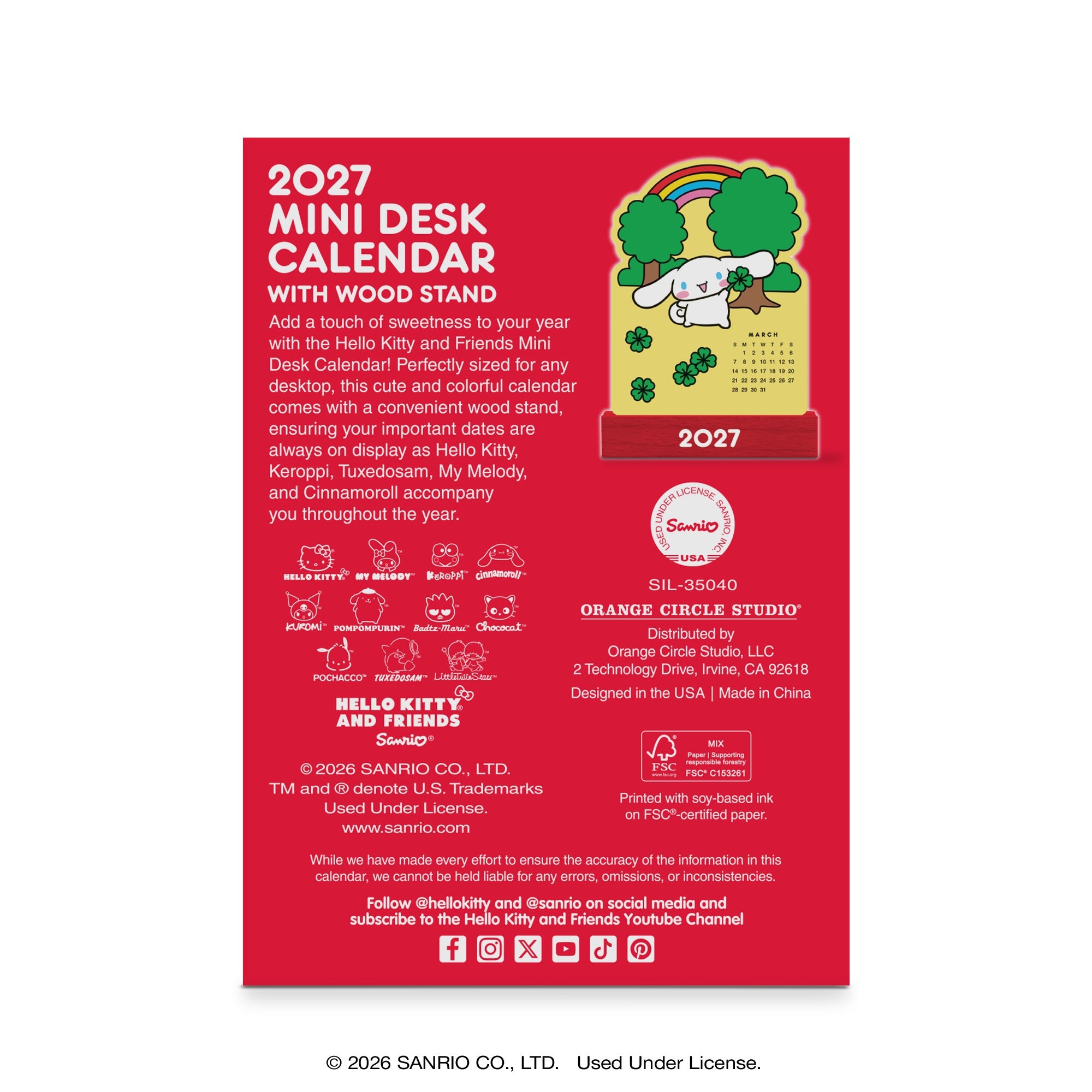 Hello Kitty and Friends 2027 Retro Mini Desk Calendar with Wood Stand - Image 8