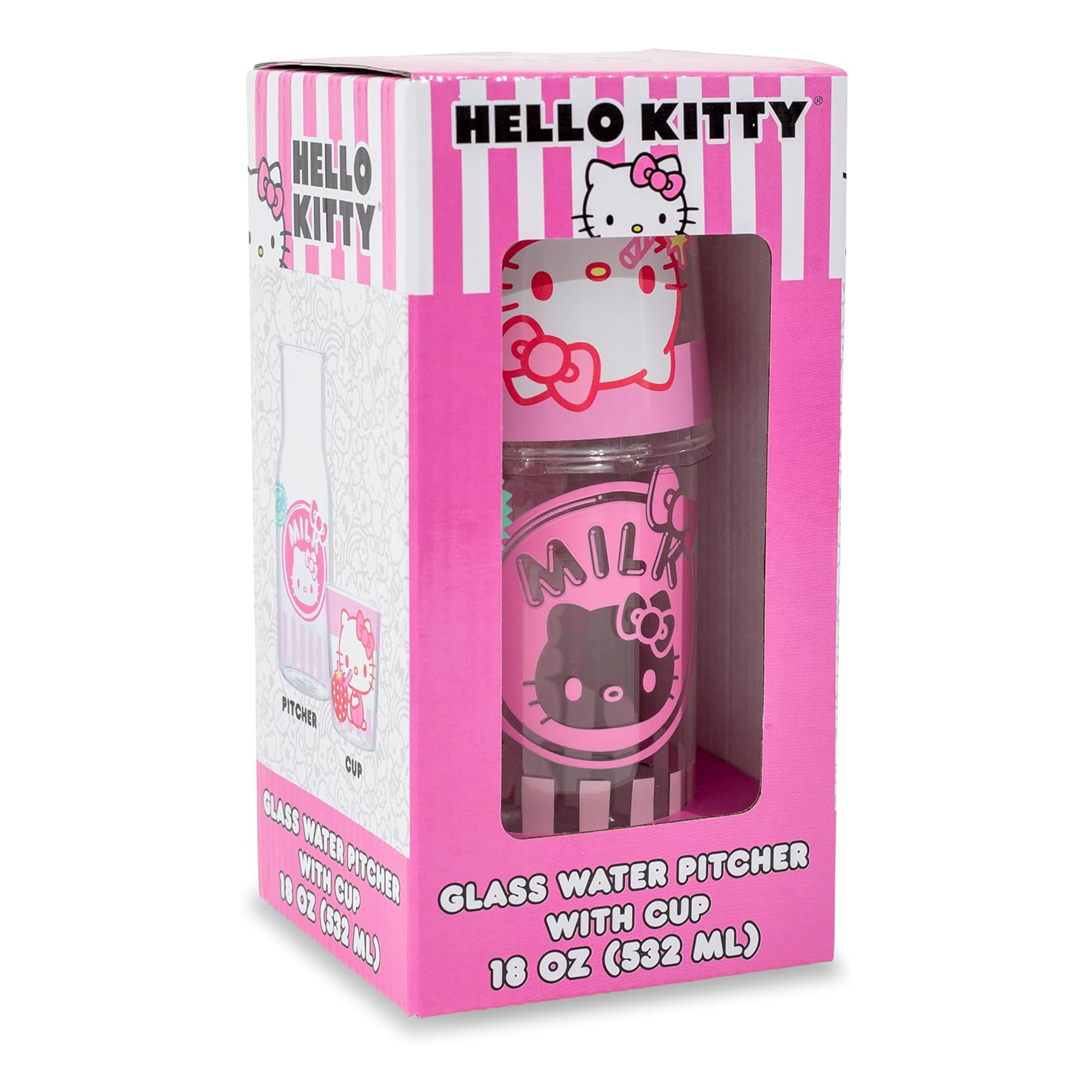 Hello Kitty Glass Carafe and Cup Set (Strawberry Milk) - Image 3