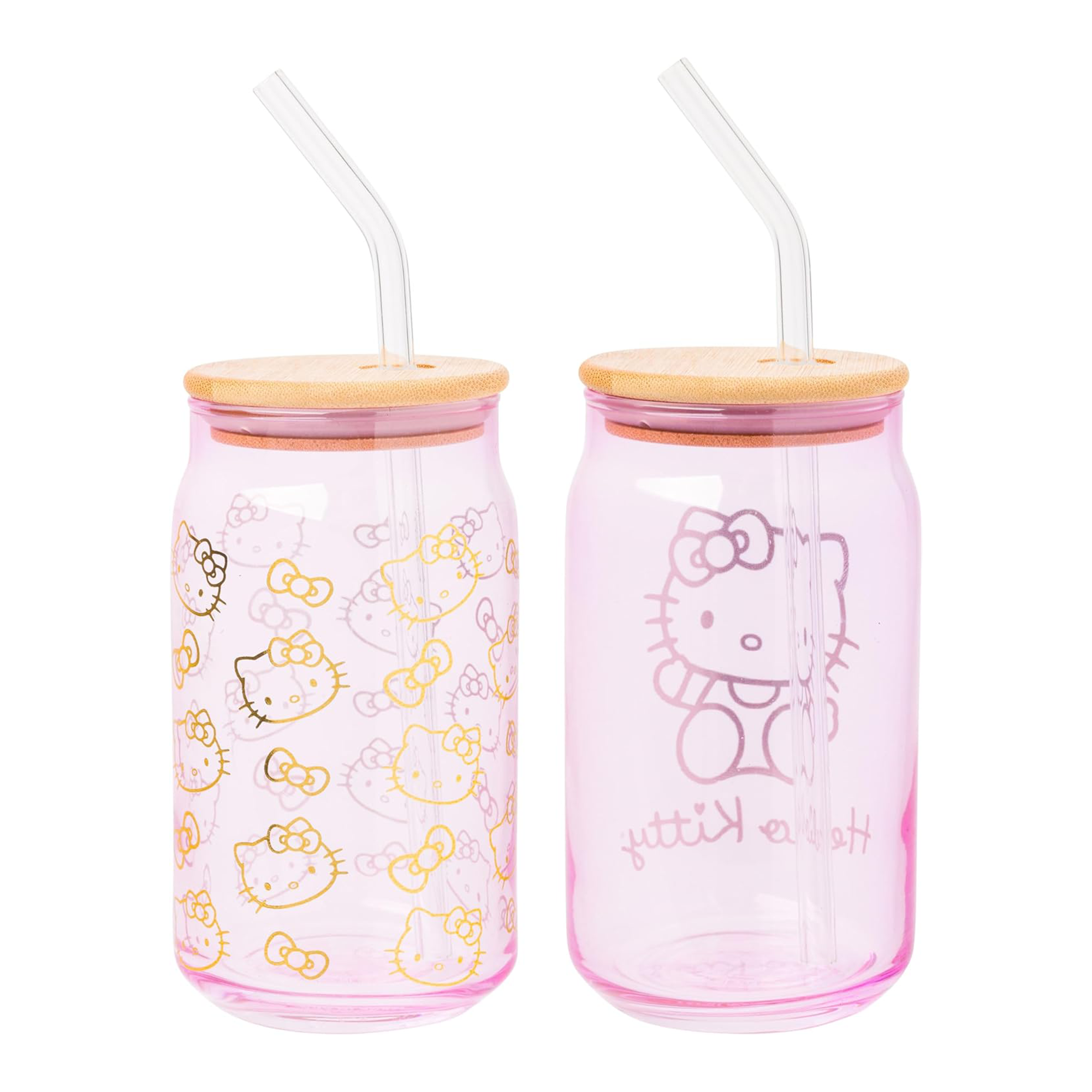 Hello Kitty Pink Glass Jar Tumblers with Bamboo Lid (Set of 2) - Image 5