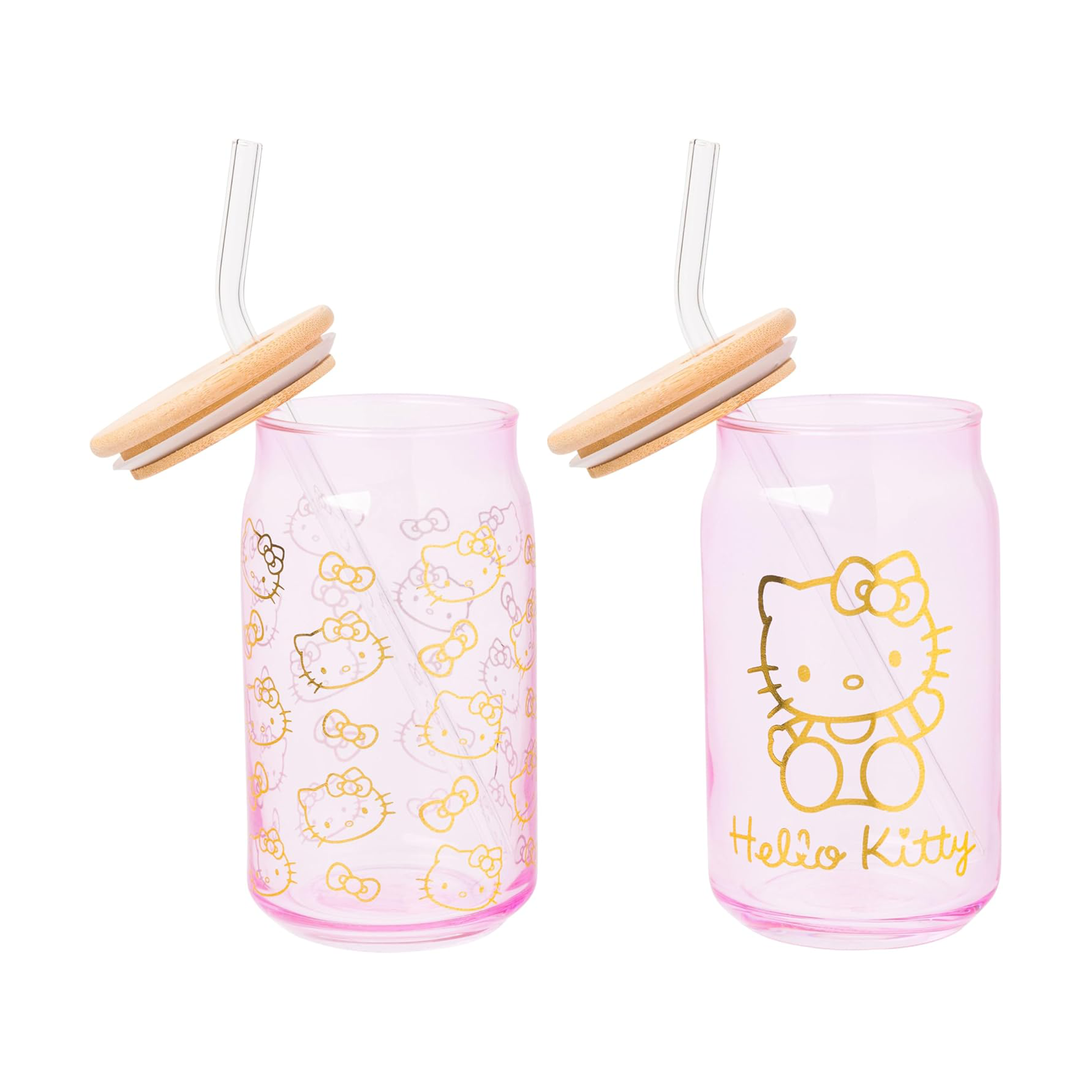 Hello Kitty Pink Glass Jar Tumblers with Bamboo Lid (Set of 2) - Image 2