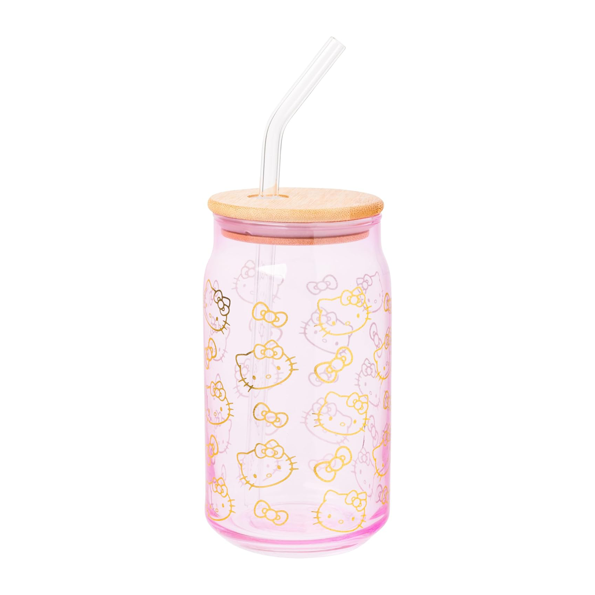 Hello Kitty Pink Glass Jar Tumblers with Bamboo Lid (Set of 2) - Image 3