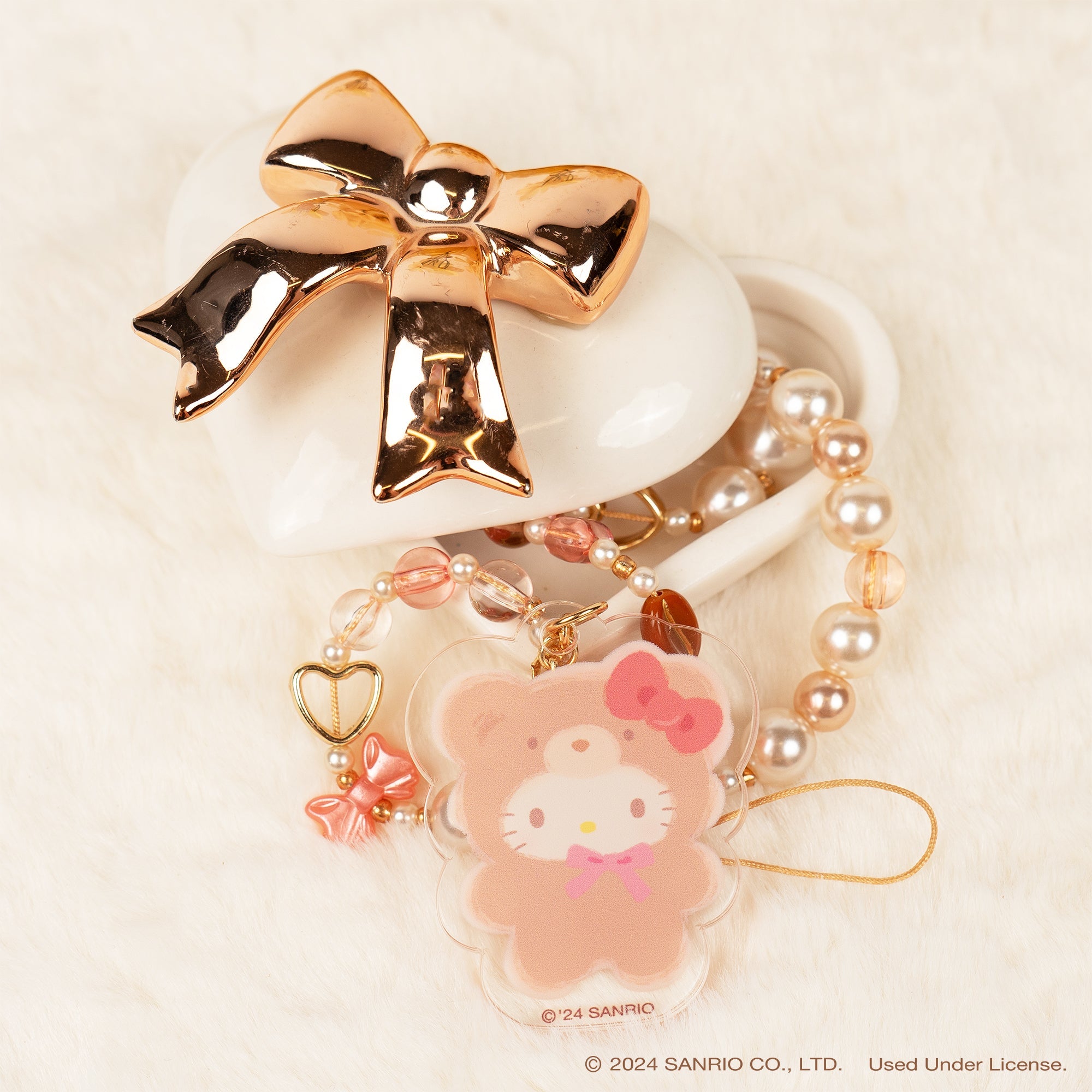 Hello Kitty Latte Bear Beaded Charm Mobile Phone Wrist Strap - Image 2