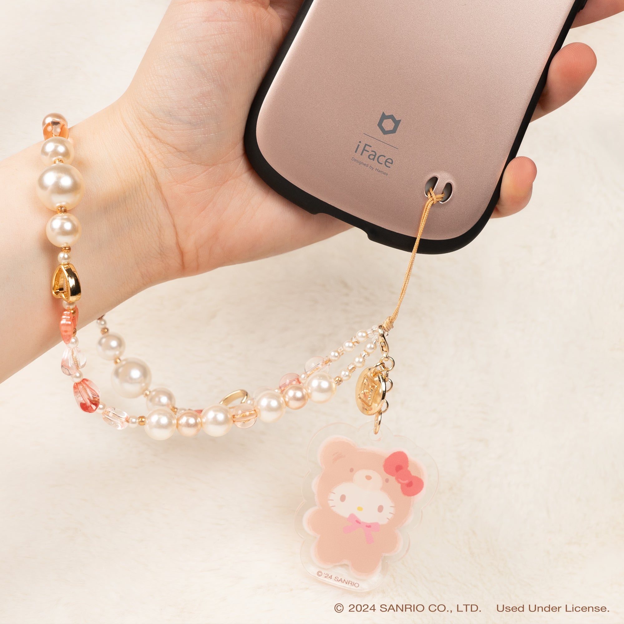 Hello Kitty Latte Bear Beaded Charm Mobile Phone Wrist Strap - Image 3