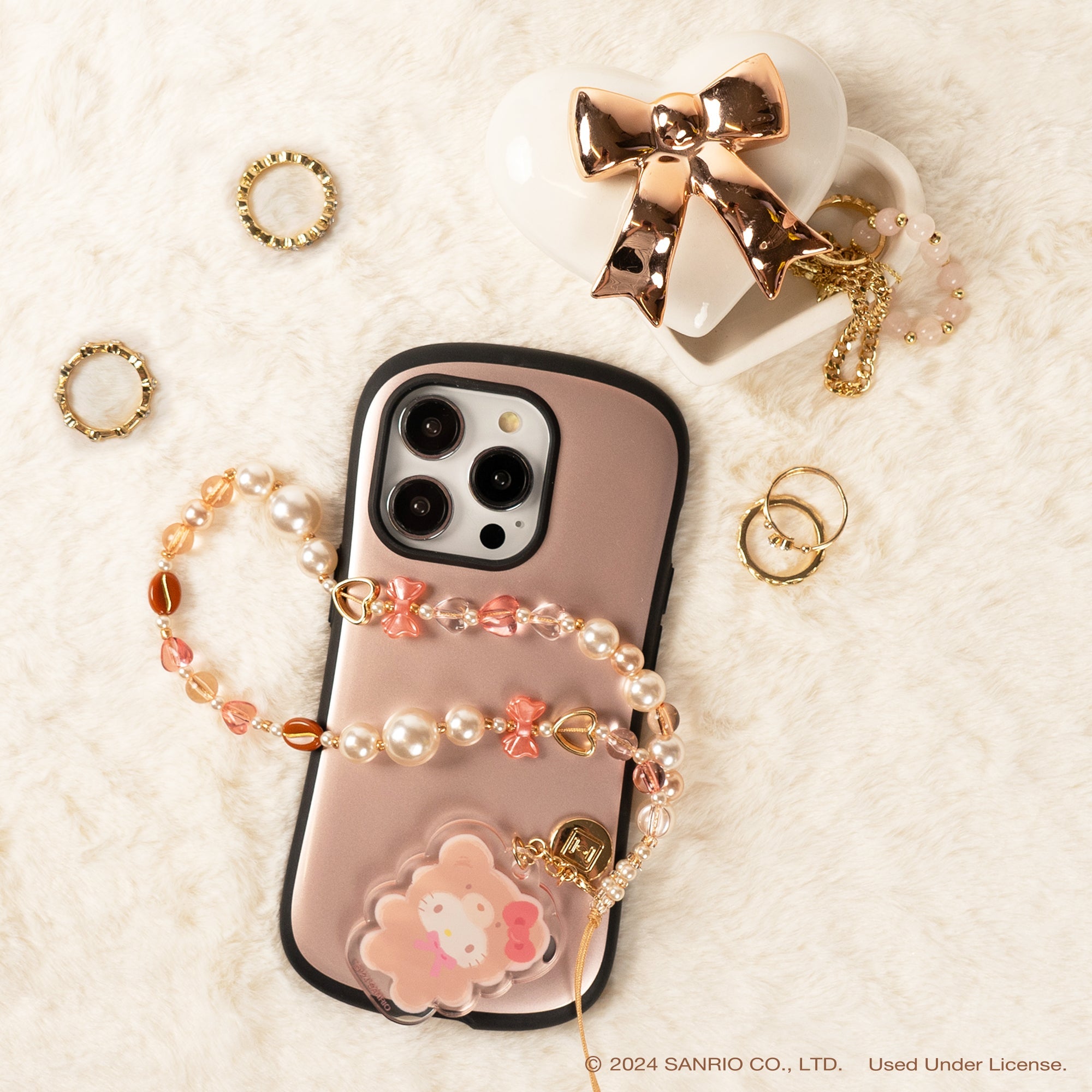 Hello Kitty Latte Bear Beaded Charm Mobile Phone Wrist Strap - Image 5