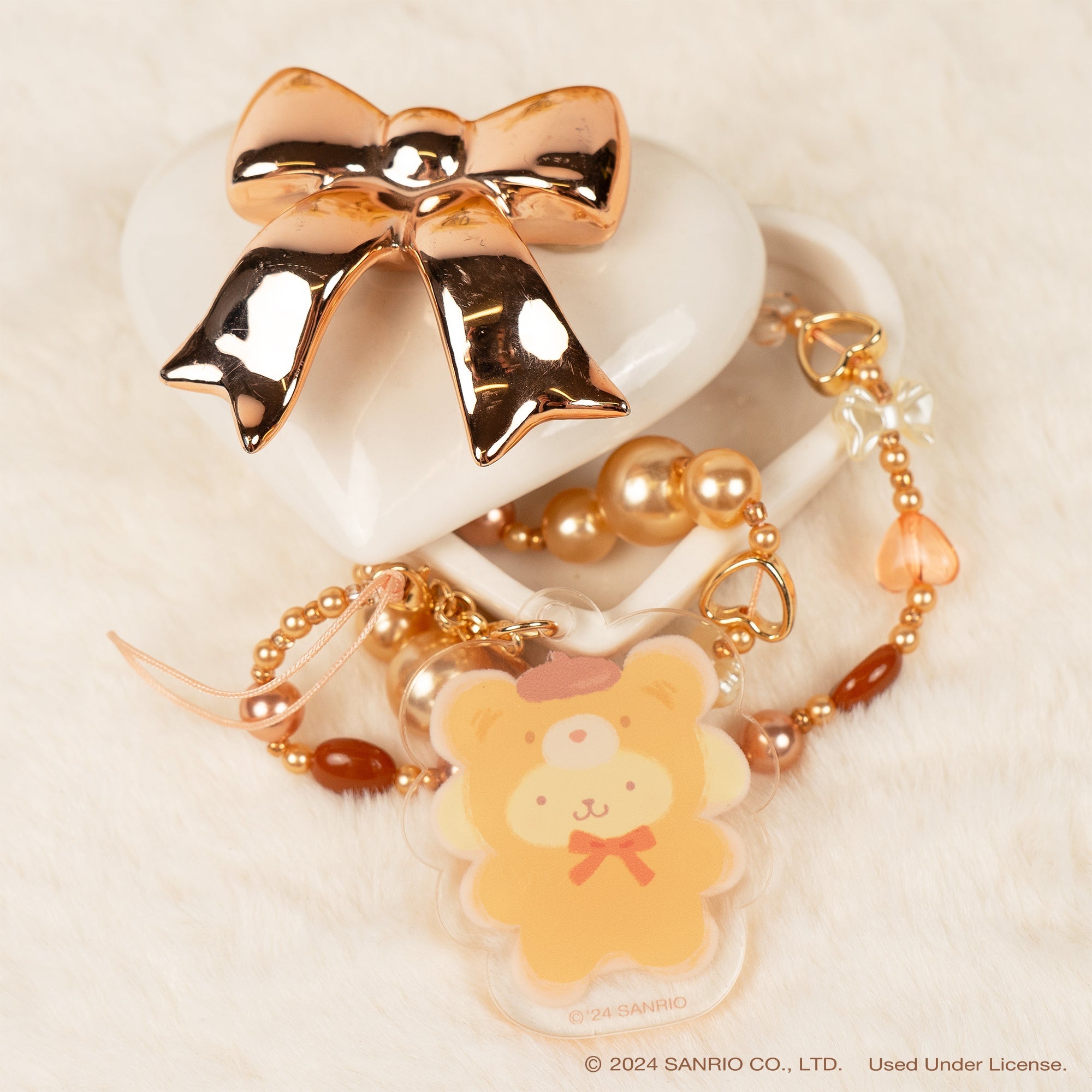 Pompompurin Latte Bear Beaded Charm Mobile Phone Wrist Strap - Image 2