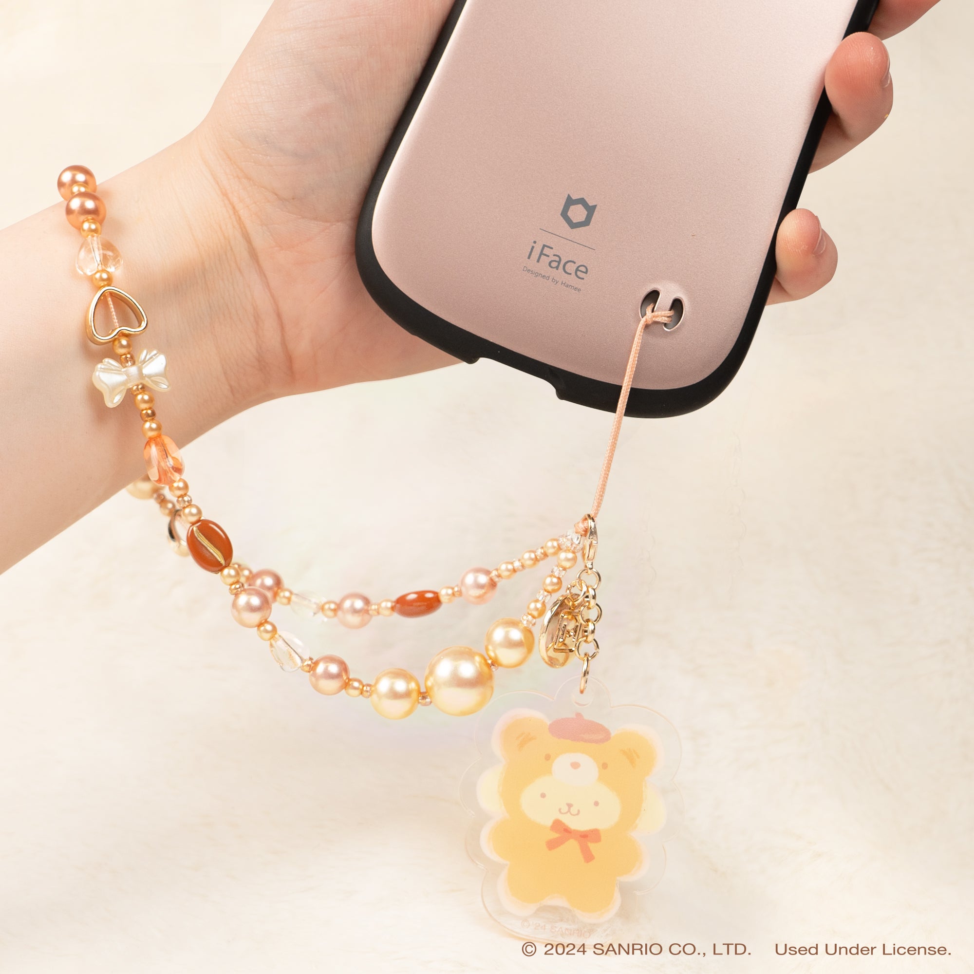 Pompompurin Latte Bear Beaded Charm Mobile Phone Wrist Strap - Image 3