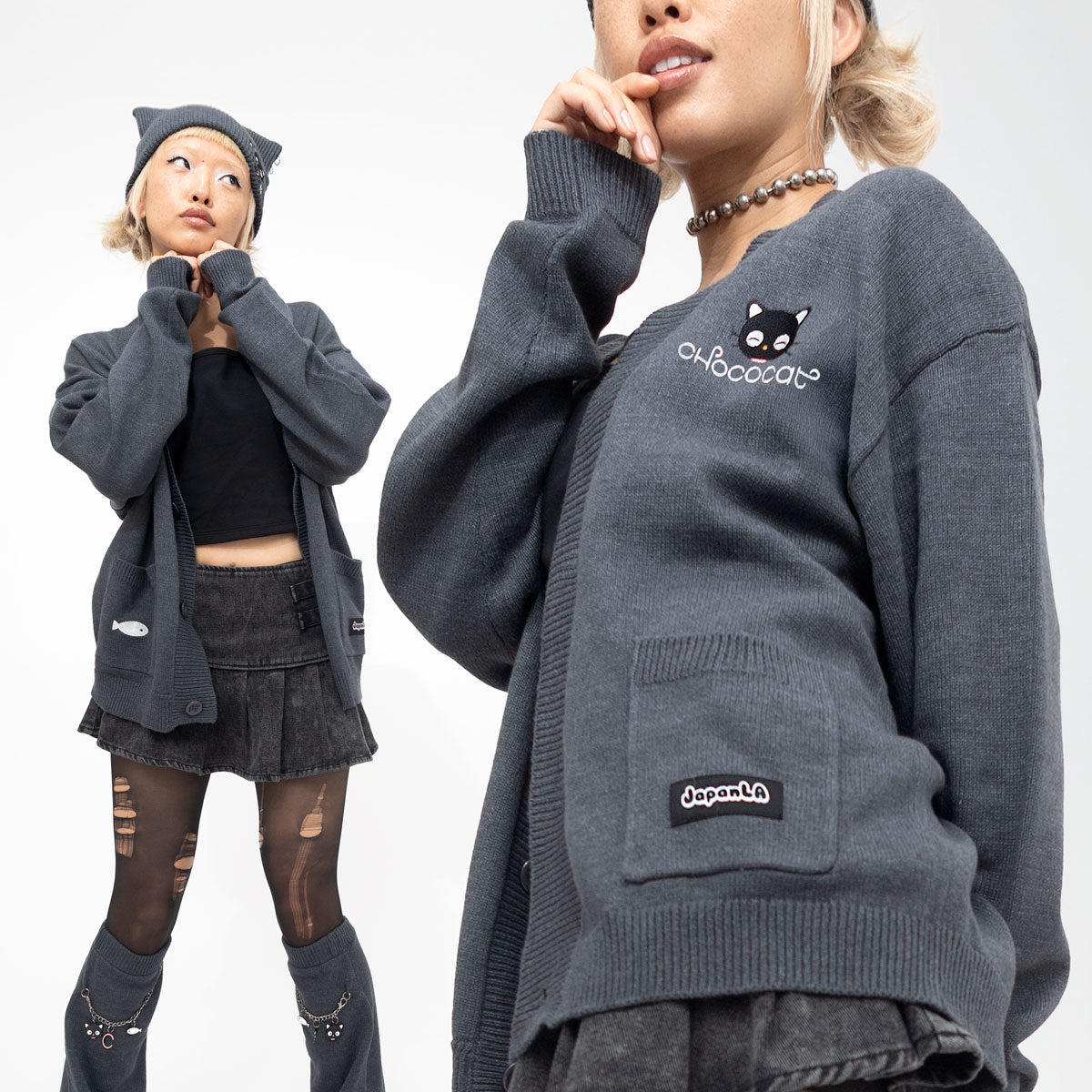 Chococat x JapanLA Flowers Embroidered Knit Cardigan - Image 2