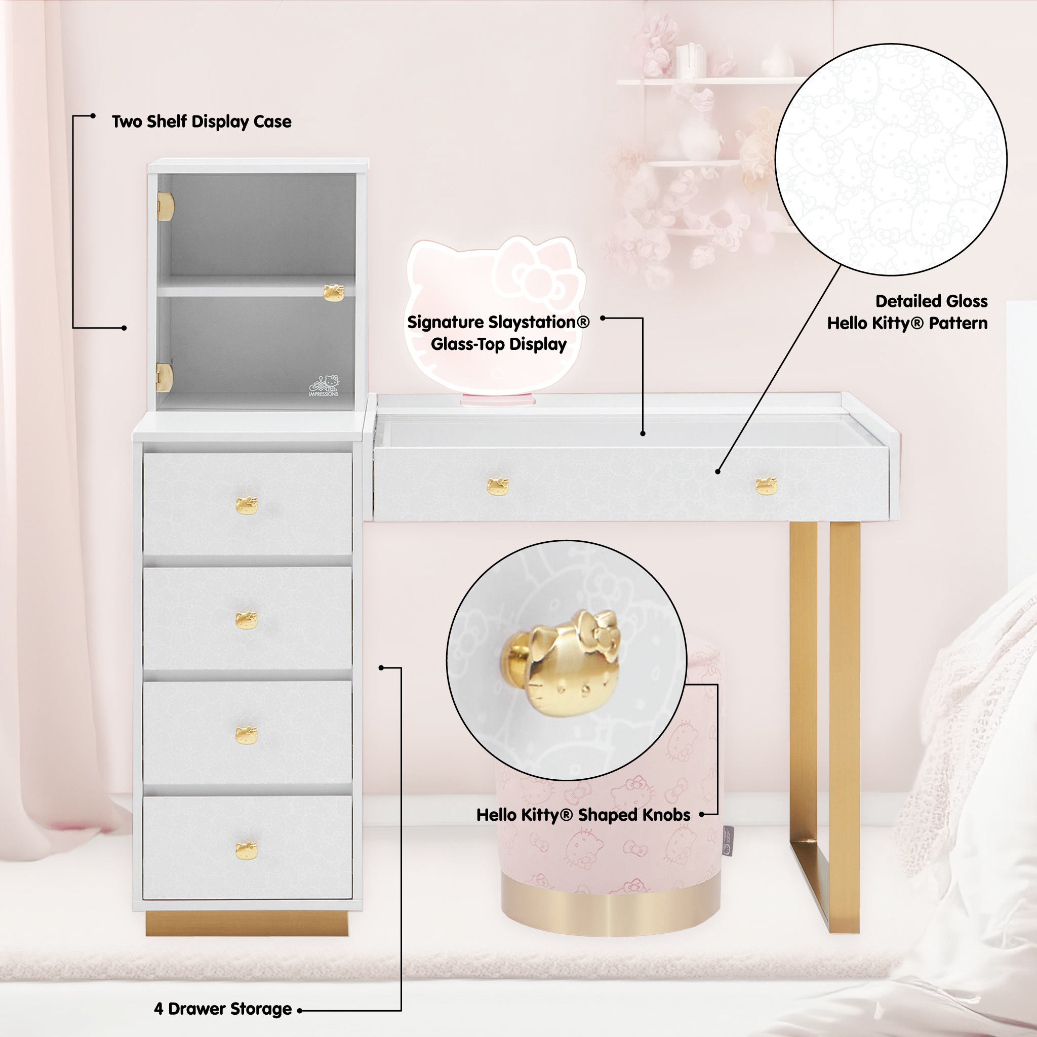 Hello Kitty x Impressions Vanity SlayStation Duet Vanity Desk - Image 4
