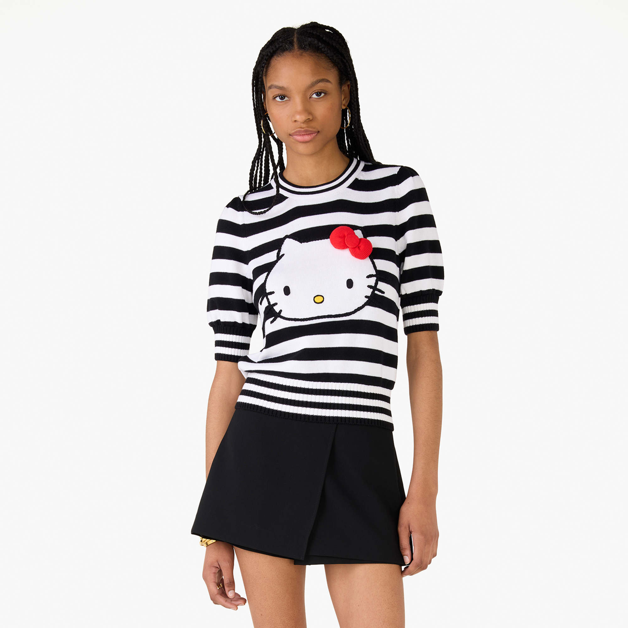 Hello Kitty x Kate Spade New York Striped Puff Sleeve Intarsia Sweater - Image 2