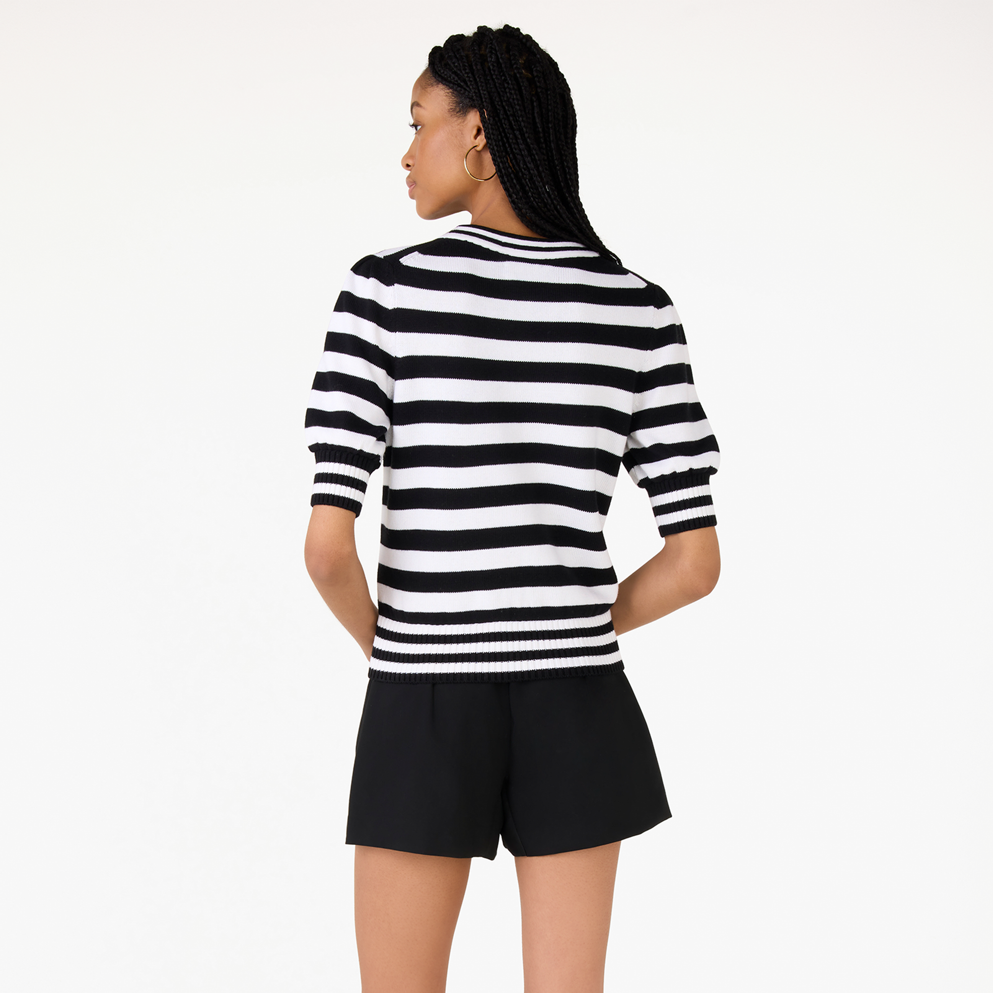 Hello Kitty x Kate Spade New York Striped Puff Sleeve Intarsia Sweater - Image 3