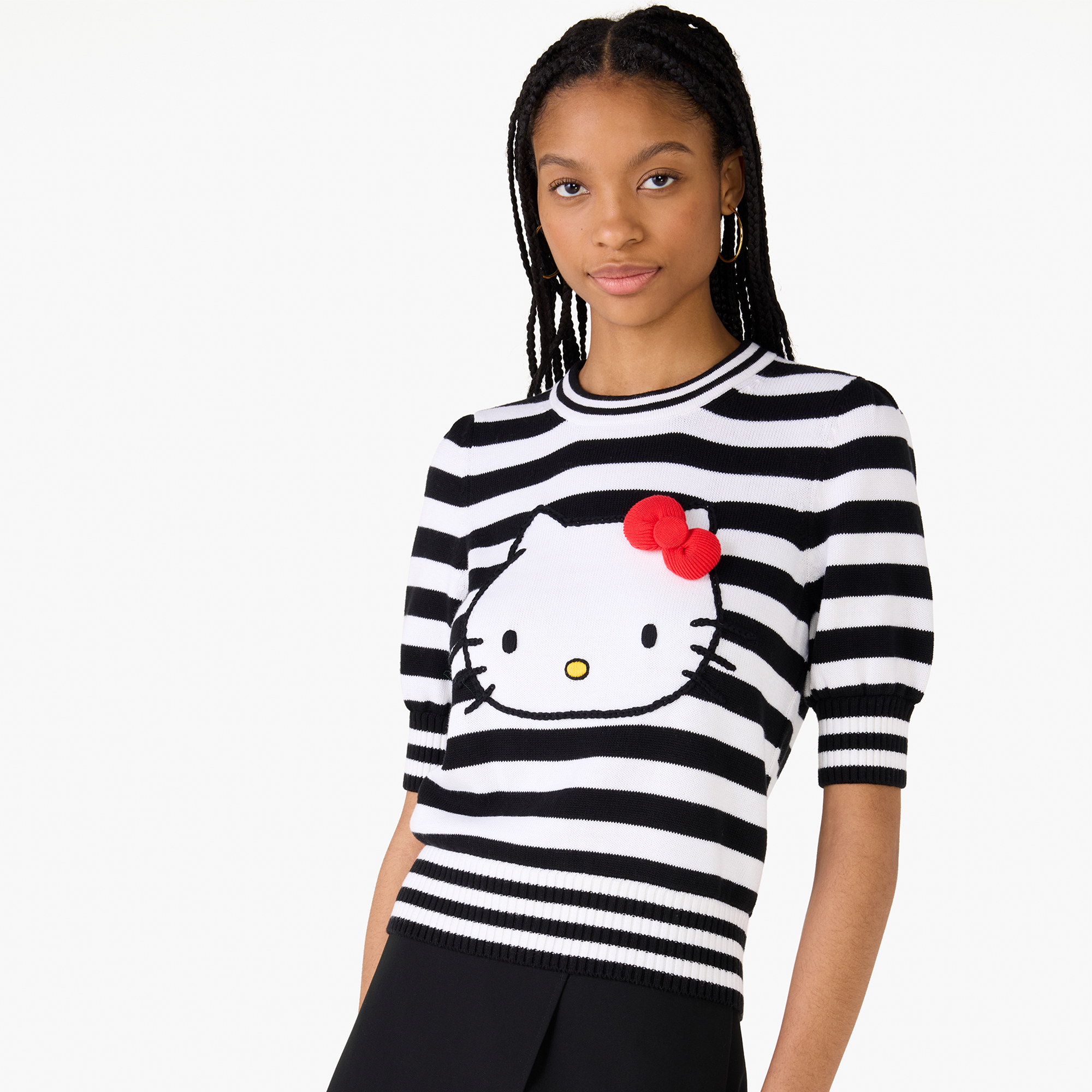 Hello Kitty x Kate Spade New York Striped Puff Sleeve Intarsia Sweater - Image 4