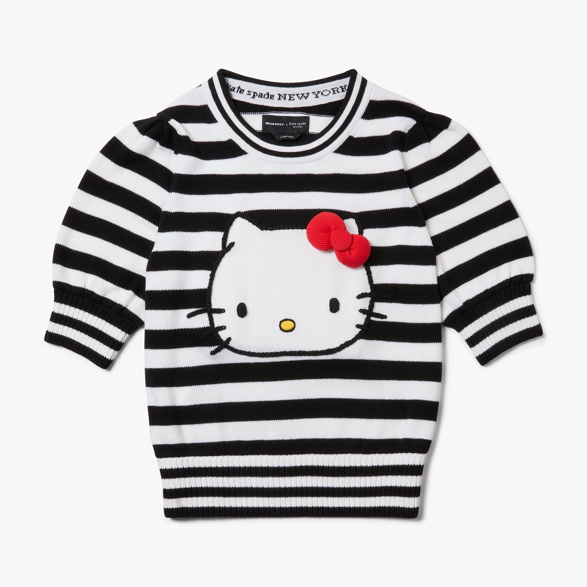 Hello Kitty x Kate Spade New York Striped Puff Sleeve Intarsia Sweater