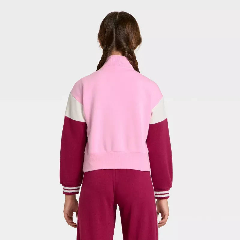 Hello Kitty Girls Quarter-Zip Fleece Varsity Sweatshirt - Image 4