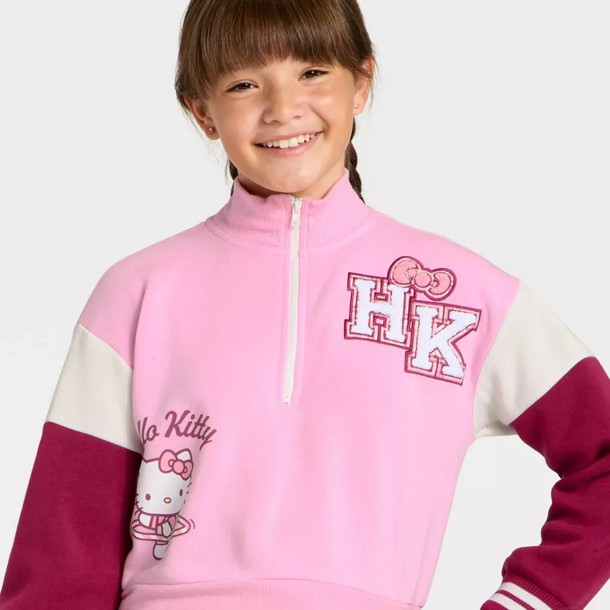 Hello Kitty Girls Quarter-Zip Fleece Varsity Sweatshirt - Image 2