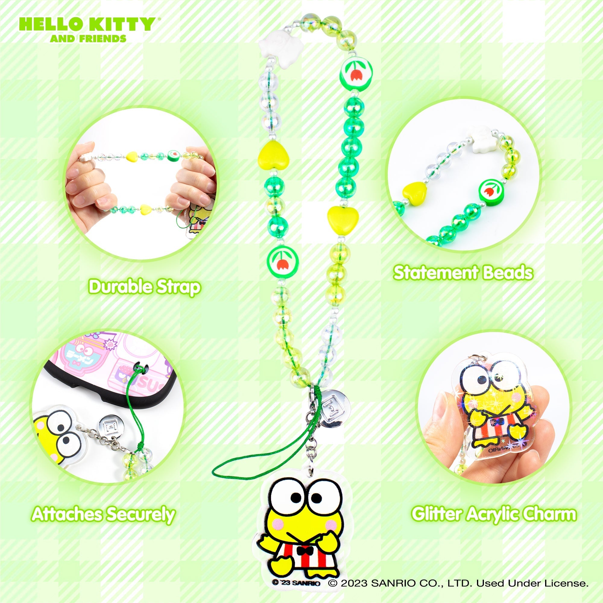 Keroppi Beaded Charm Mobile Phone Wrist Strap - Image 3