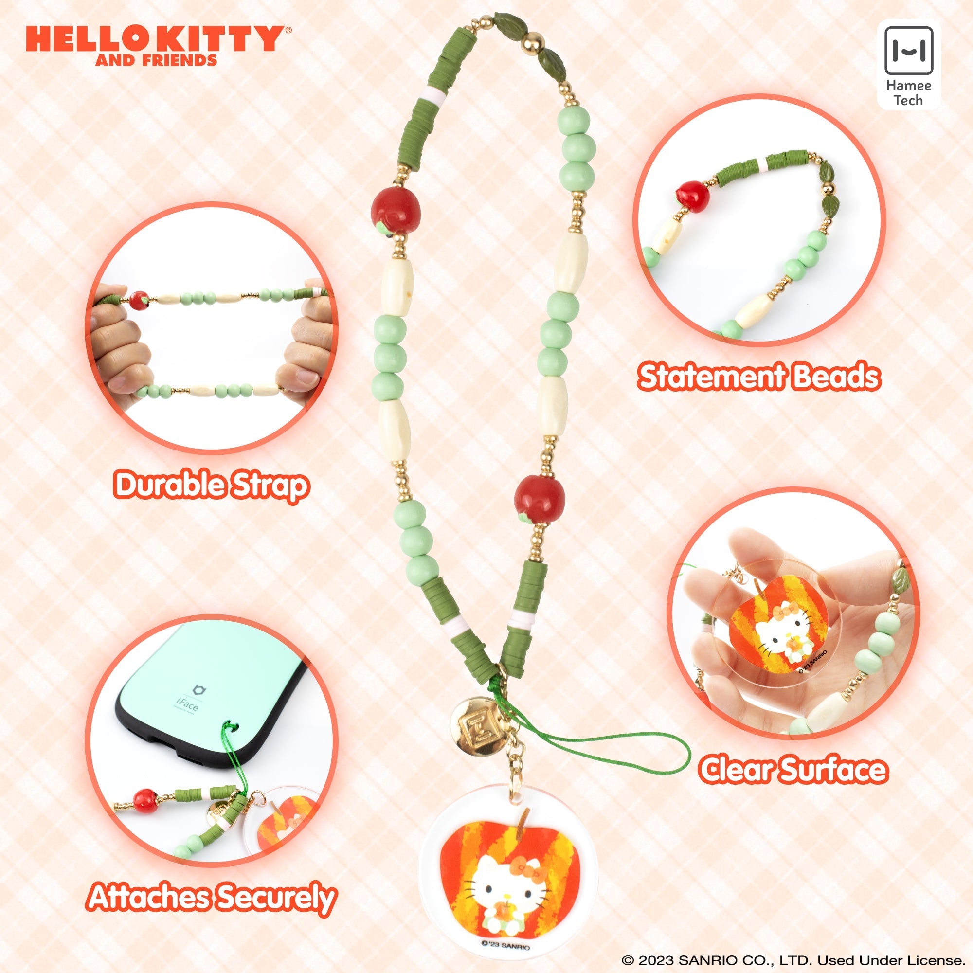 Hello Kitty Apple Beaded Charm Mobile Phone Wrist Strap - Image 2