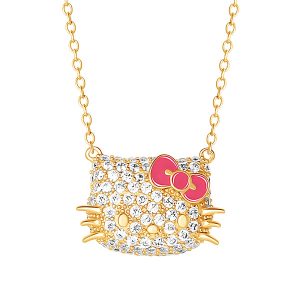 Hello Kitty 18 Gold Plated Face Pave 3D Necklace