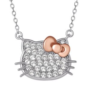 Hello Kitty 18 Two-Tone Gold Plated Pavé Necklace (White Sapphire)