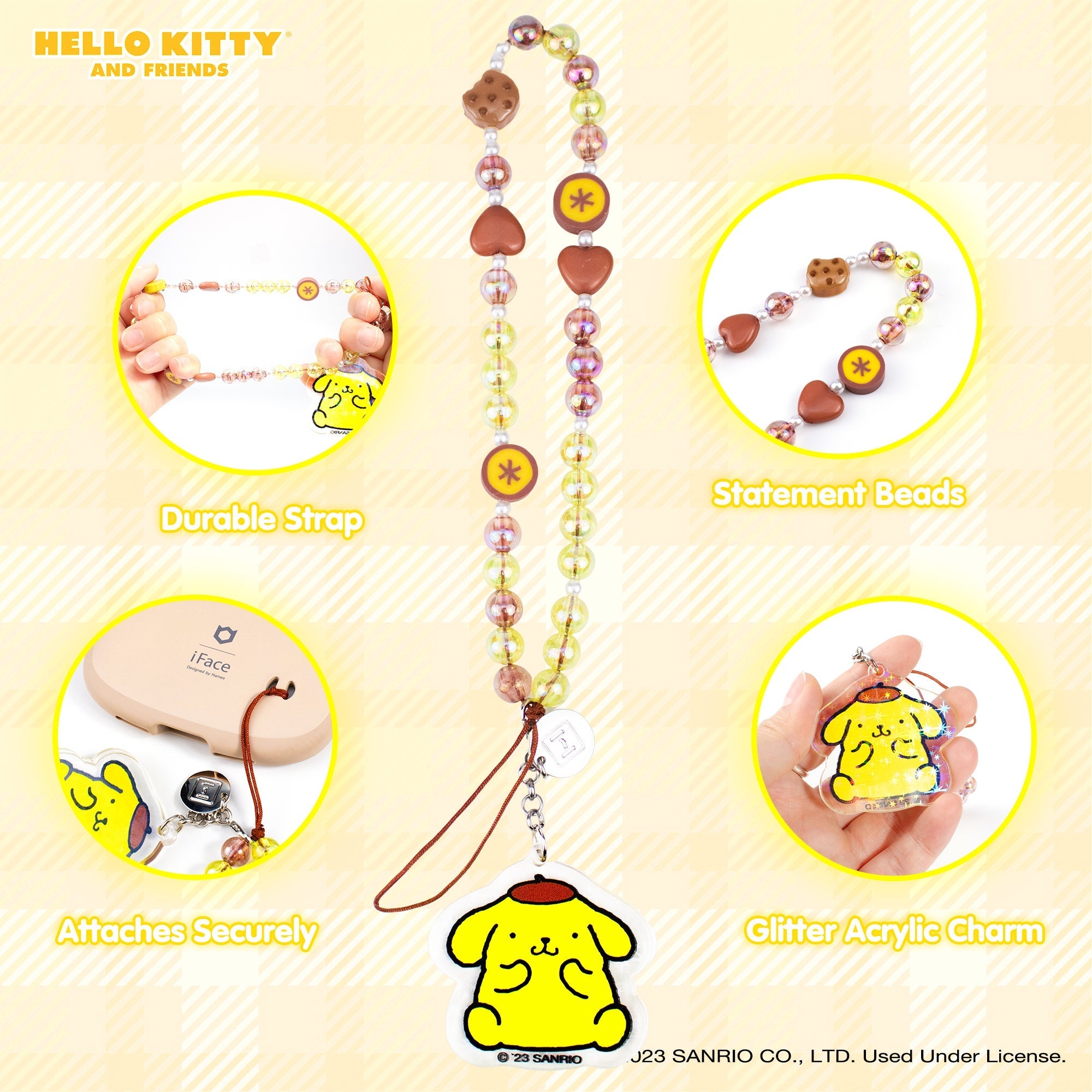 Pompompurin Beaded Charm Mobile Phone Wrist Strap - Image 2