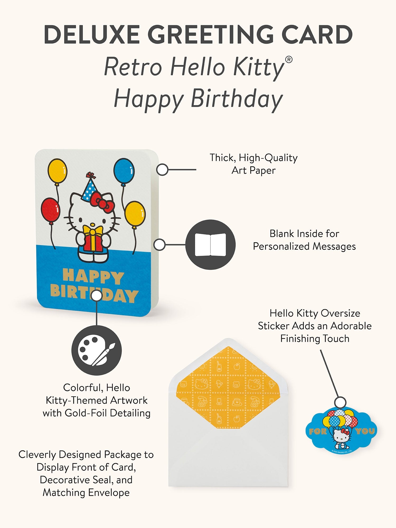 Hello Kitty x Studio Oh! Retro Red Happy Birthday Deluxe Greeting Card - Image 4