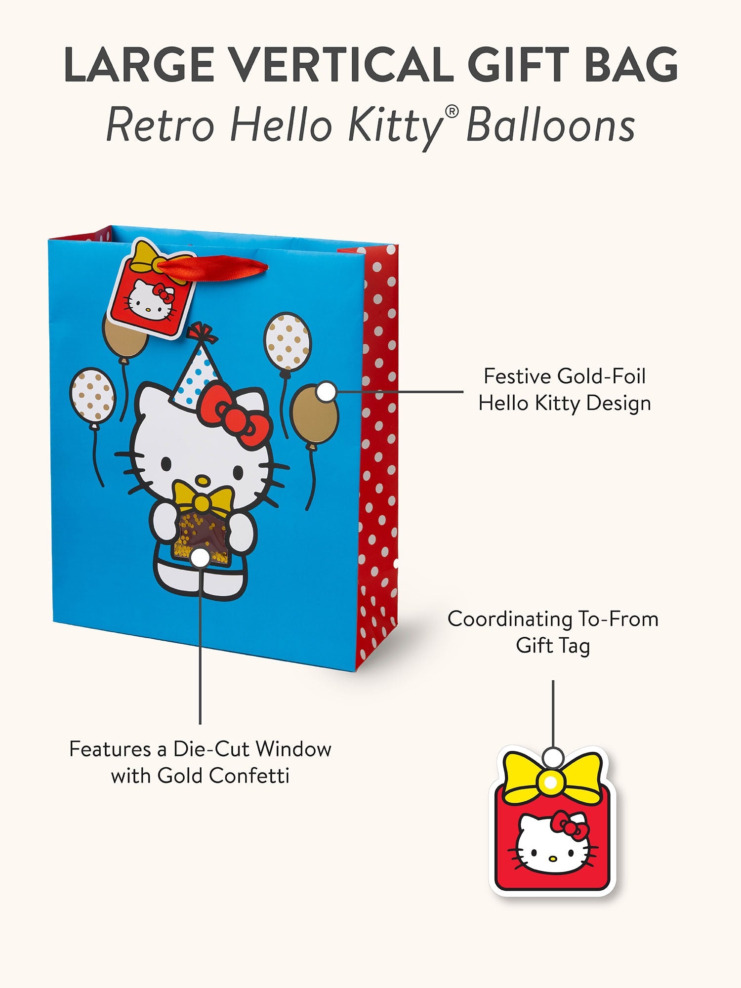 Hello Kitty x Studio Oh! Retro Red Balloons Gift Bag (Large) - Image 5