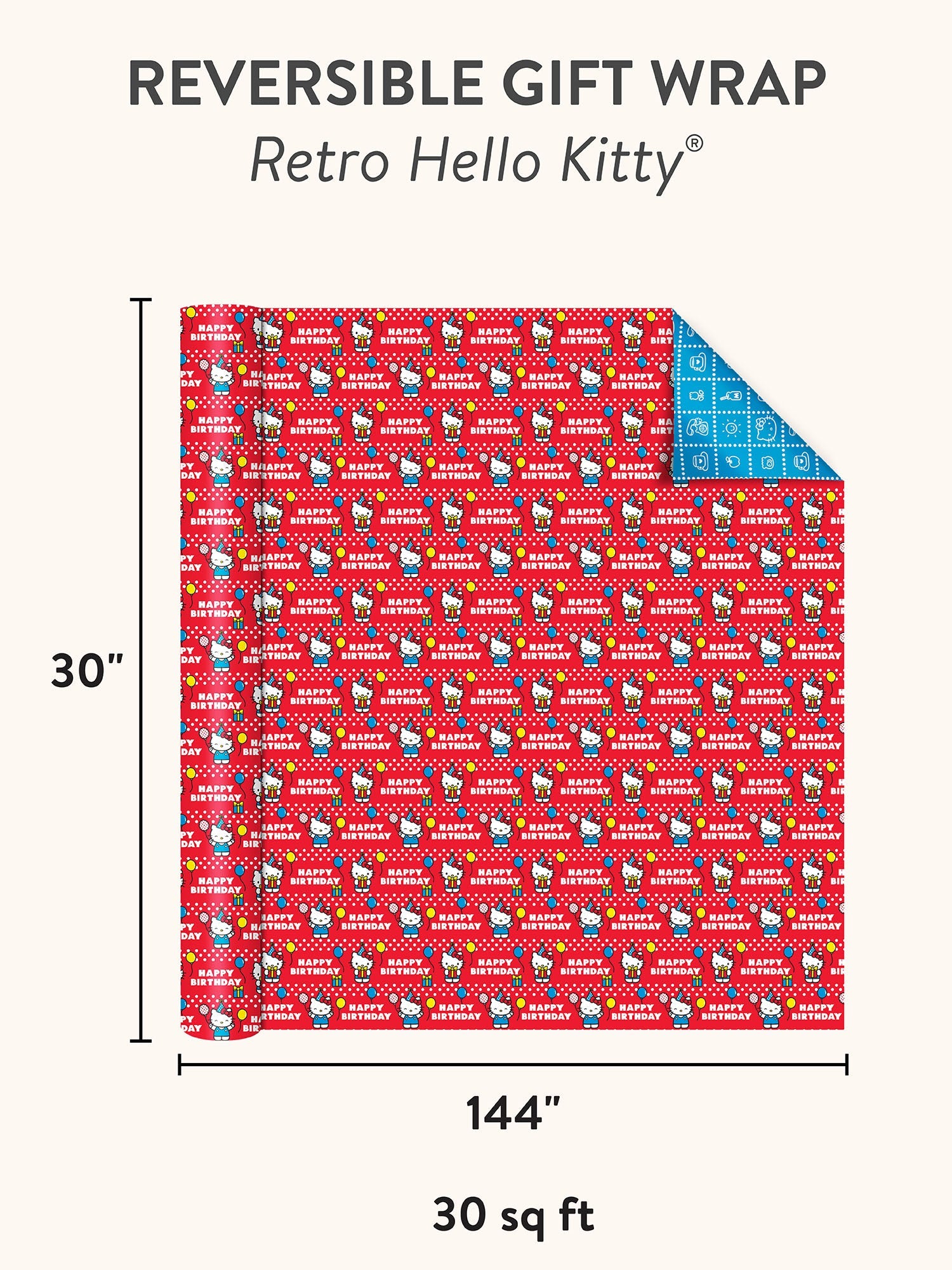 Hello Kitty x Studio Oh! Retro Red Reversible Gift Wrap - Image 4