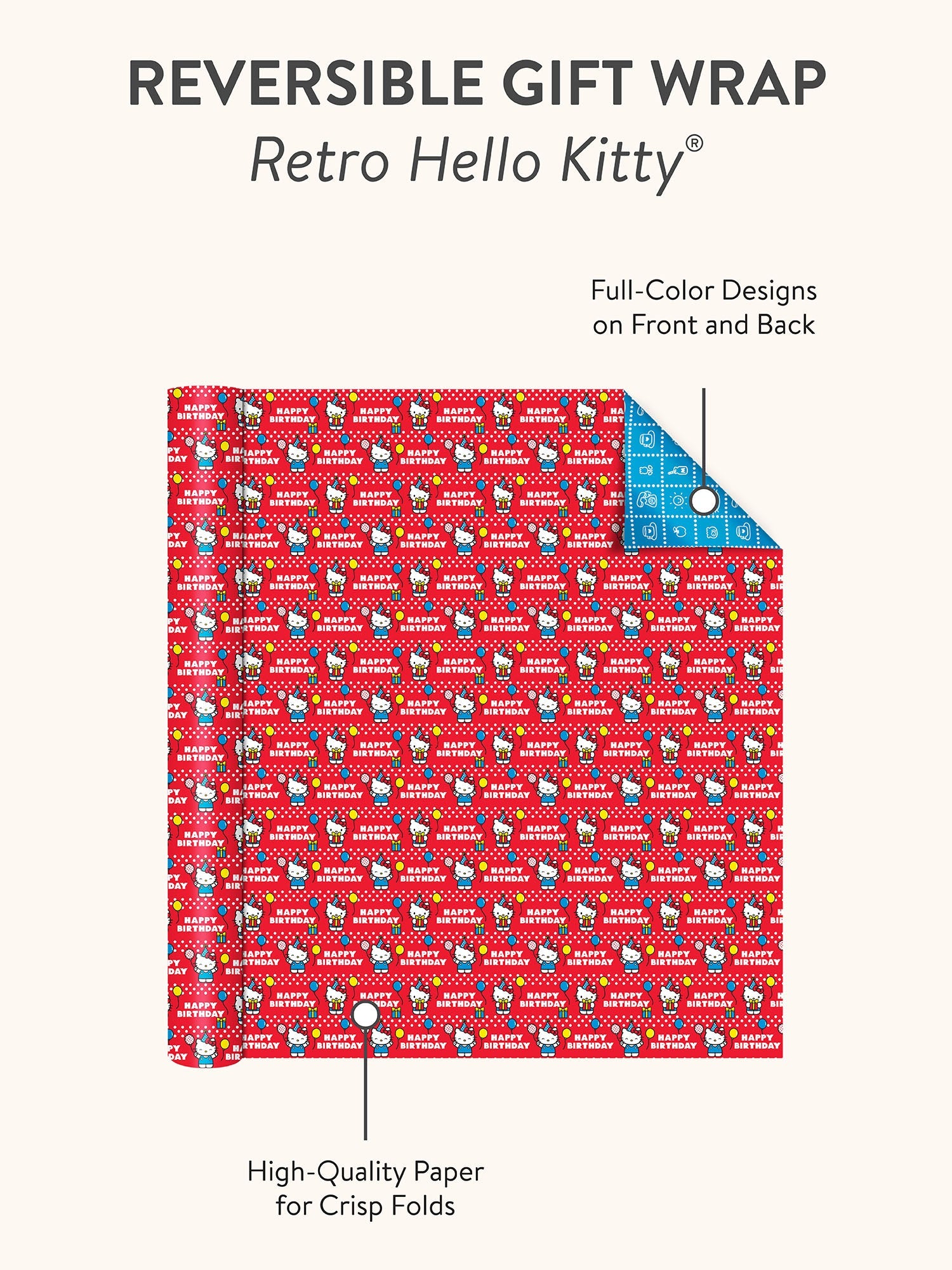 Hello Kitty x Studio Oh! Retro Red Reversible Gift Wrap - Image 5