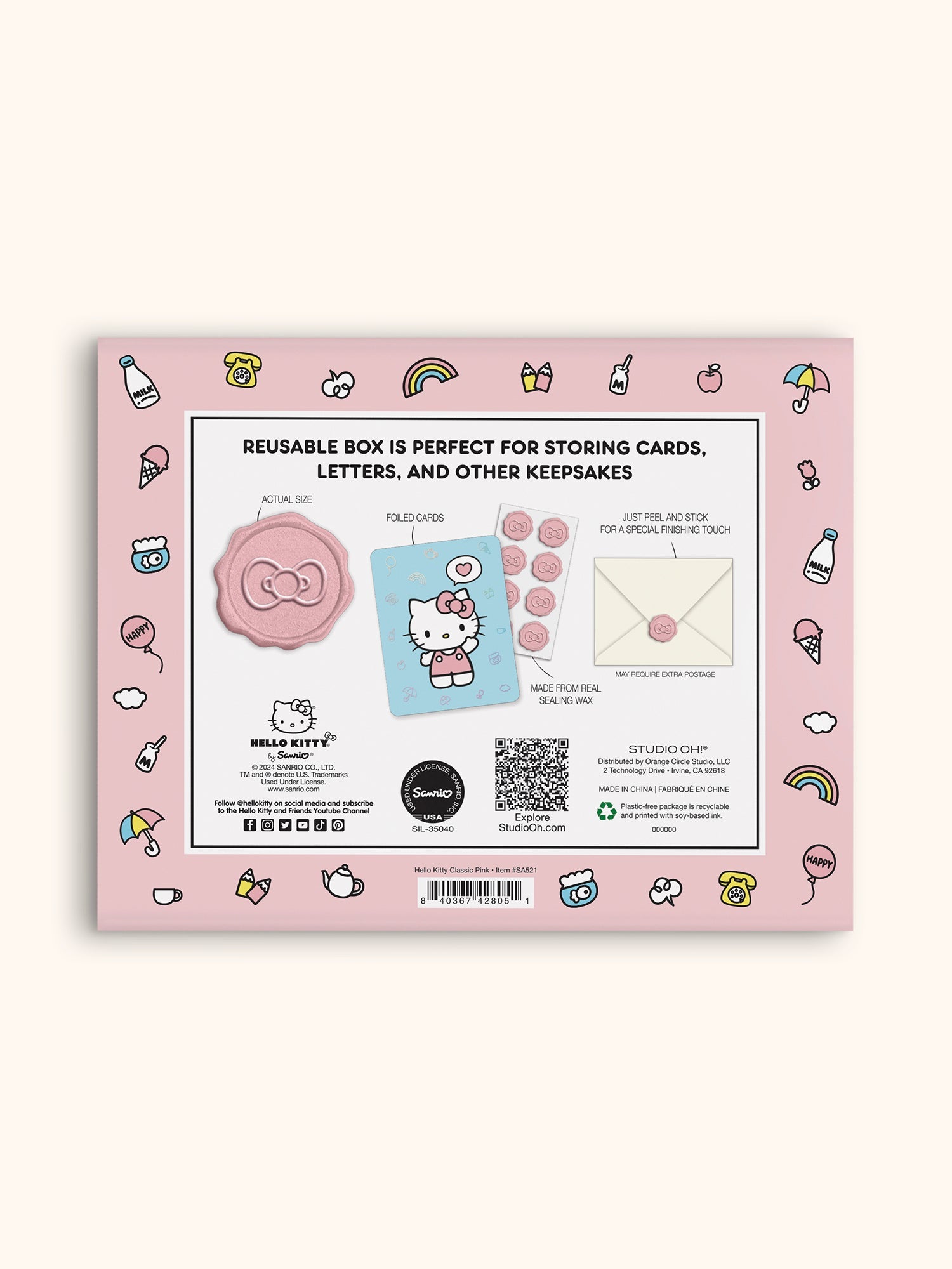 Hello Kitty x Studio Oh! Classic Pink 25-Pc Note Cards & Wax Seals Set - Image 5