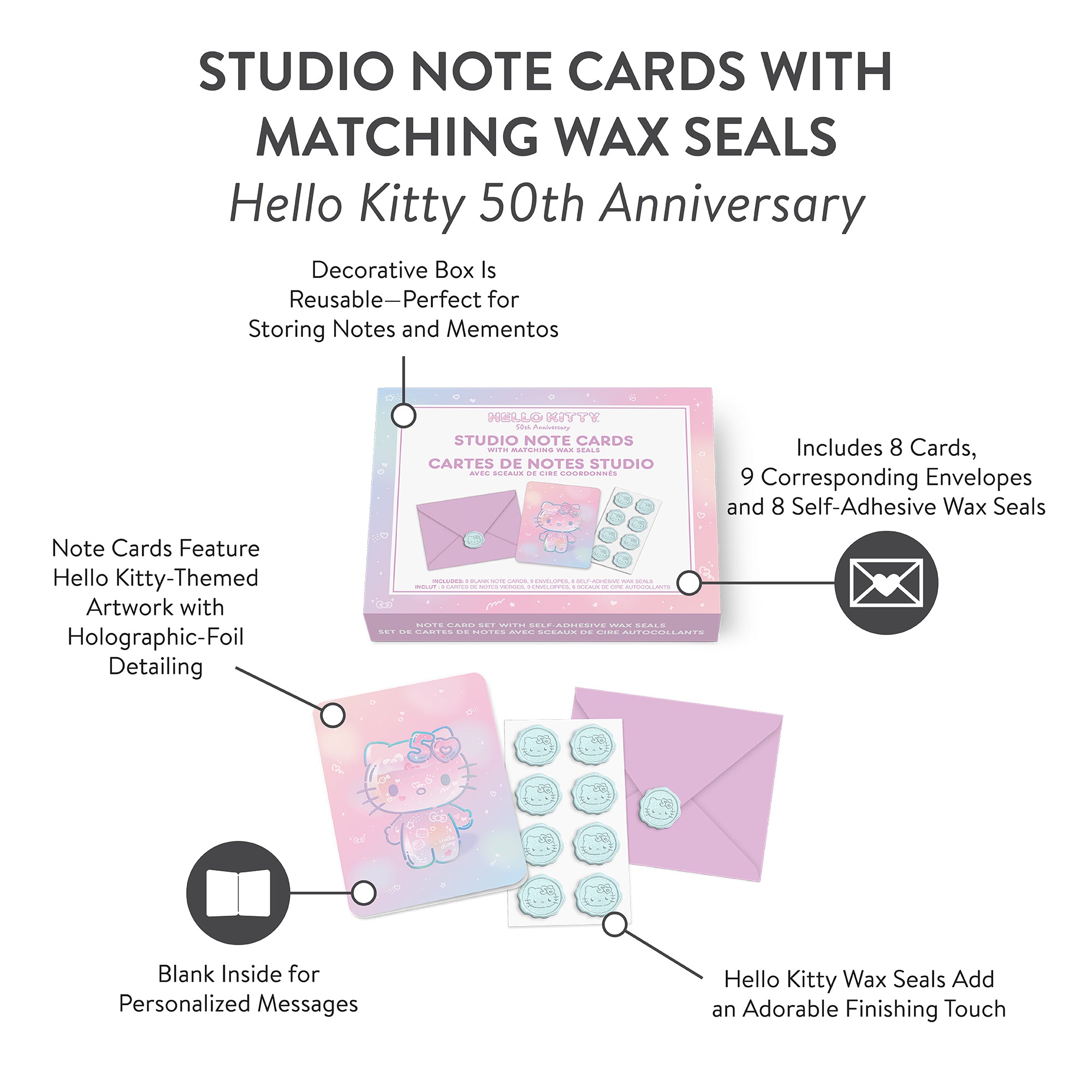 Hello Kitty x Studio Oh! 50th Anniversary 25-Pc Note Cards & Wax Seals Set - Image 7