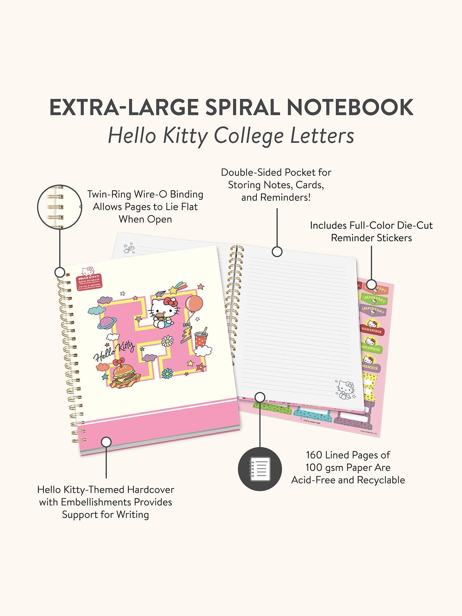 Hello Kitty x Studio Oh! College Letters Extra-Large Spiral Notebook - Image 7