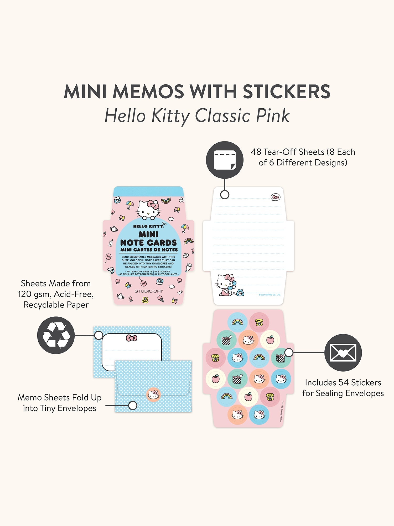 Hello Kitty x Studio Oh! Classic Pink Mini Memo with Stickers - Image 7