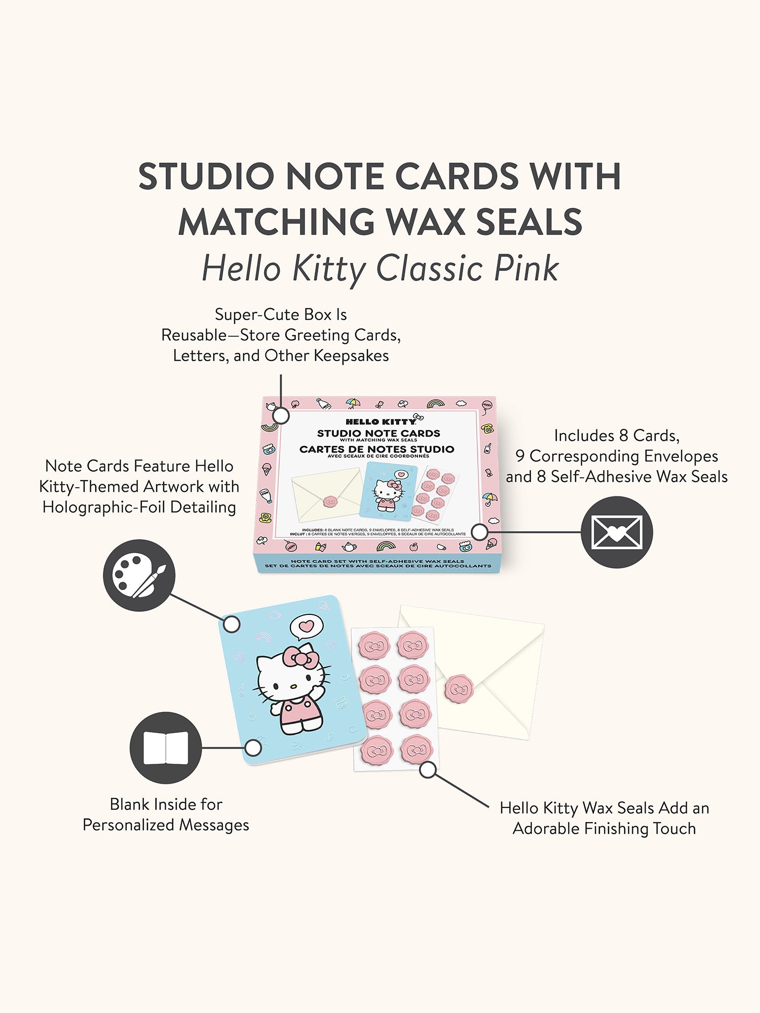Hello Kitty x Studio Oh! Classic Pink 25-Pc Note Cards & Wax Seals Set - Image 7