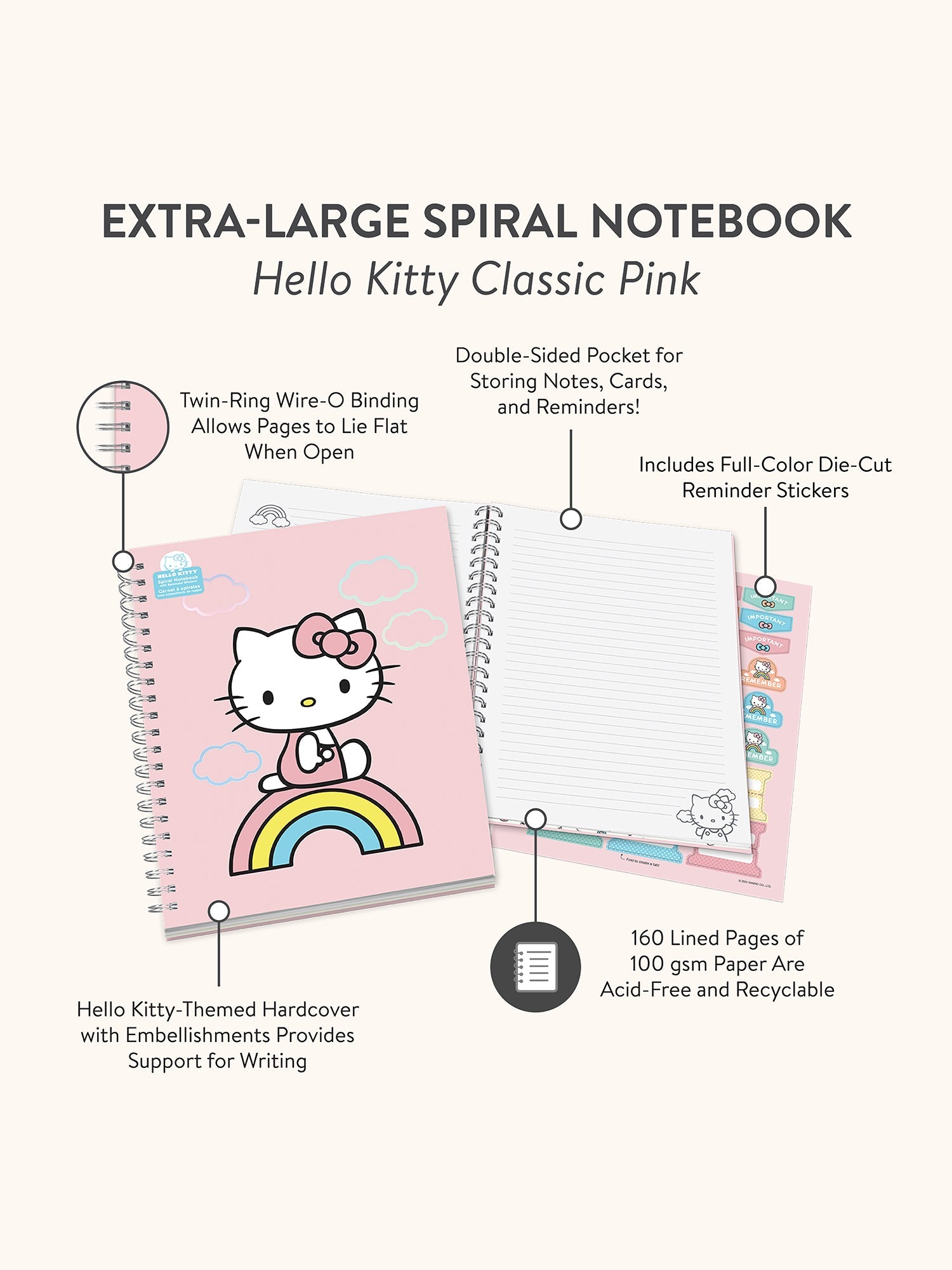Hello Kitty x Studio Oh! Classic Pink Extra-Large Spiral Notebook - Image 8