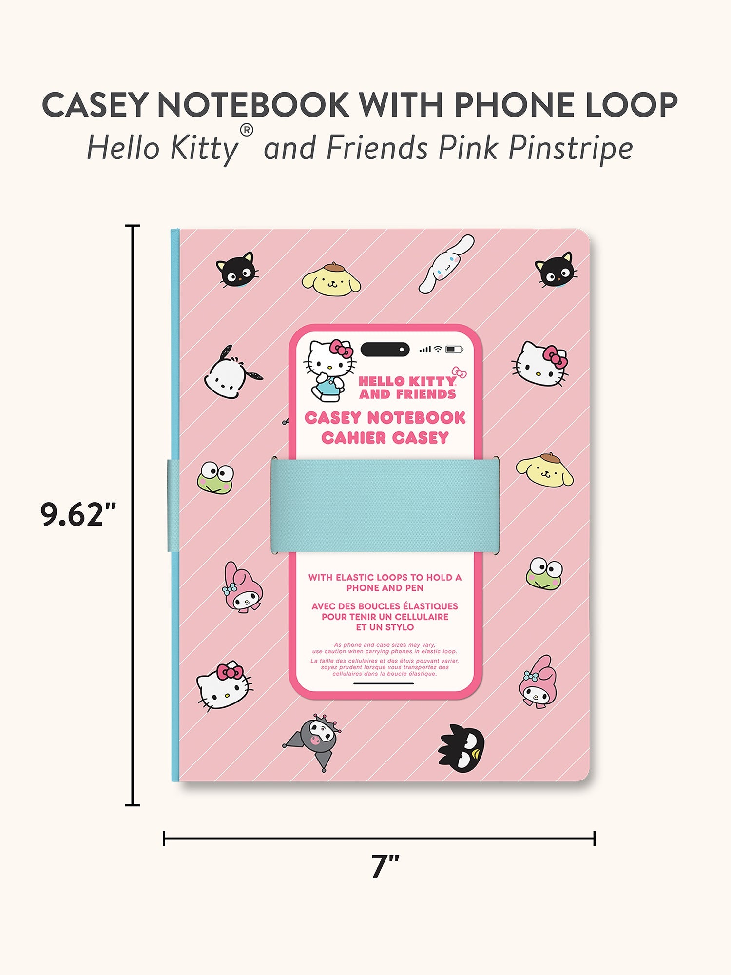 Hello Kitty and Friends x Studio Oh! Pink Pinstripe Casey Notebook with Phone Loop - Image 8