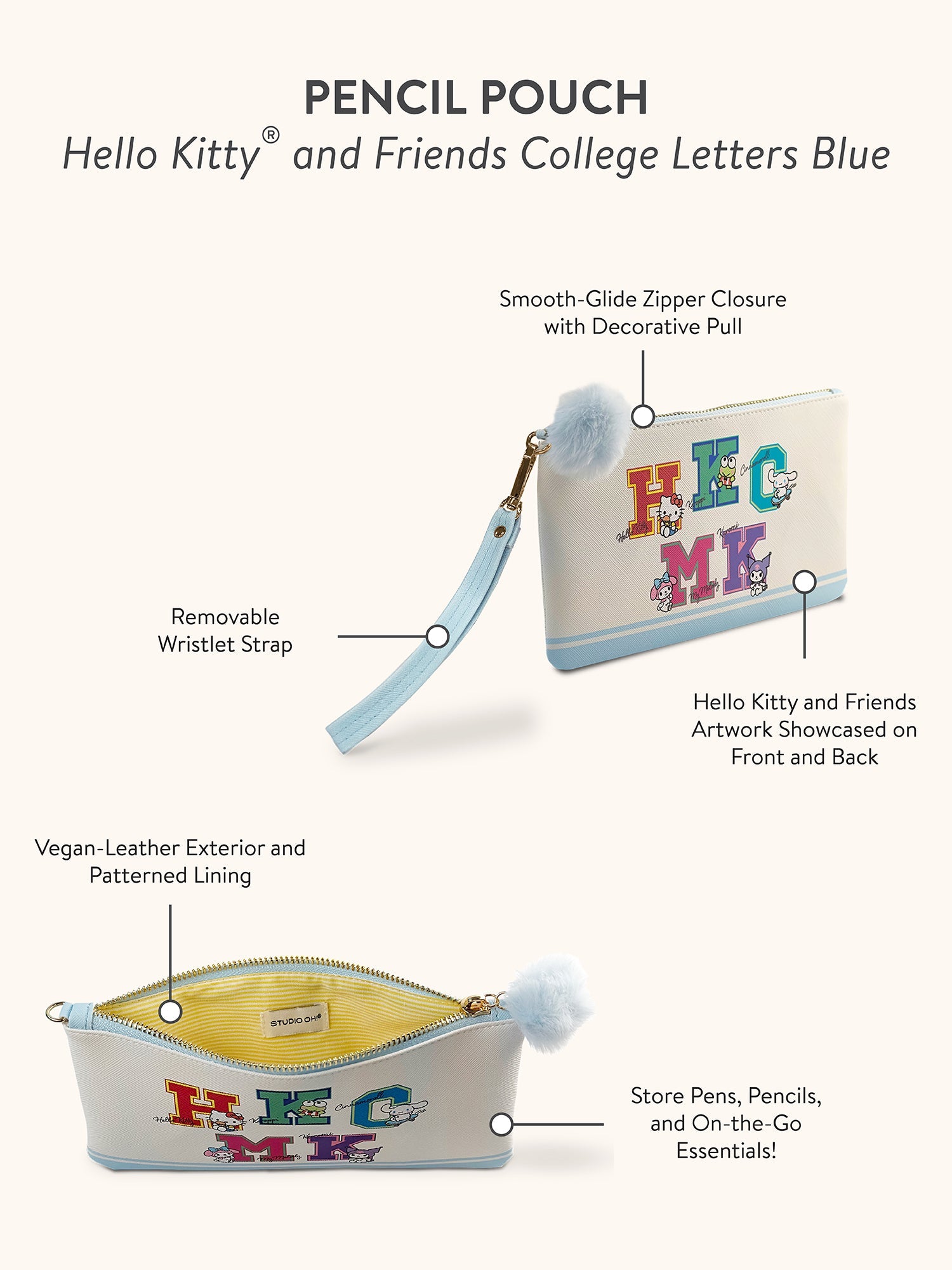 Hello Kitty and Friends x Studio Oh! College Letters Blue Pencil Pouch - Image 5