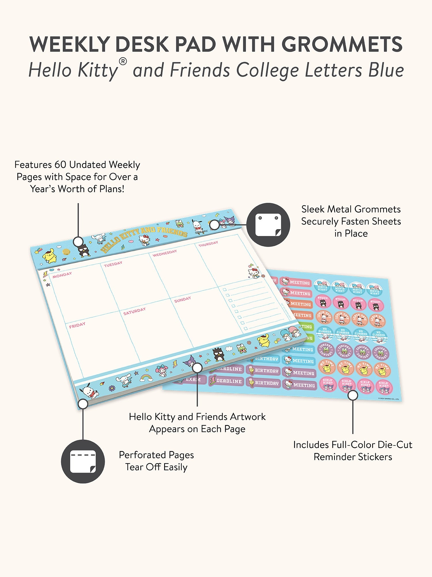 Hello Kitty and Friends x Studio Oh! College Letters Blue Weekly Desk Pad - Image 7