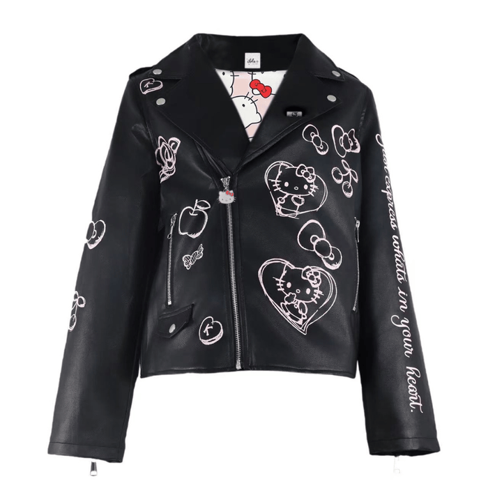 Hello Kitty x Lola + The Boys Adult Graffiti Biker Jacket (Black) - Image 2