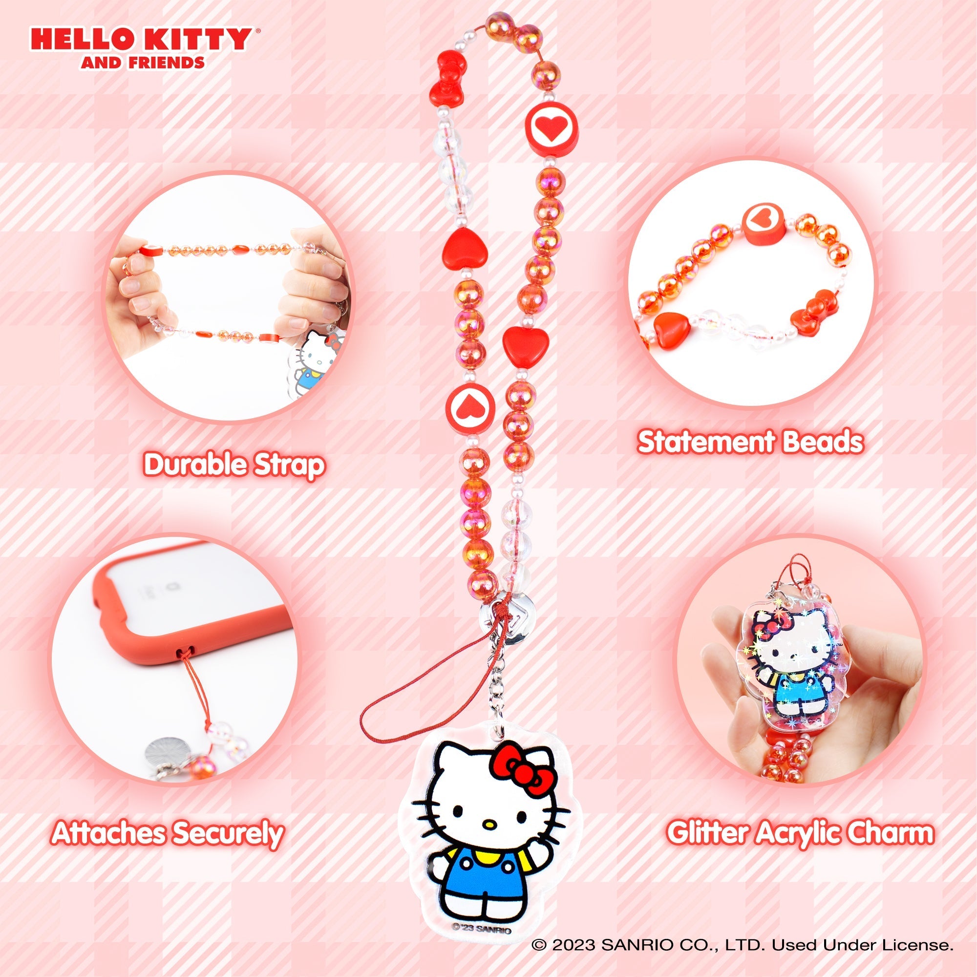 Hello Kitty Beaded Charm Mobile Phone Wrist Strap - Image 4